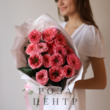 Пионовидные розы в нежном оформлении (15 шт) №1116